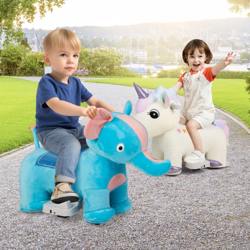 Gymax 6V Electric Animal Ride On Toy Unicorn Kids Plush Ride-on w/ Music & Handlebars