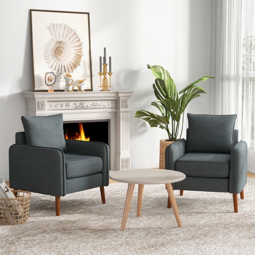 Gymax 2PCS Modern Accent Chair Upholstered Mid-Century Armchair w/ Rubber Wood Legs