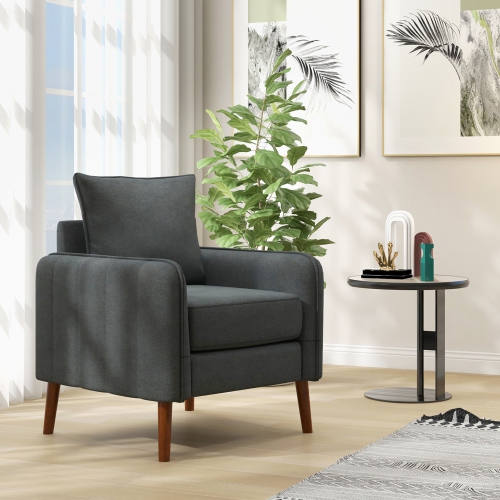 Gymax Modern Accent Chair Upholstered Mid-Century Armchair w/ Rubber Wood Legs Grey