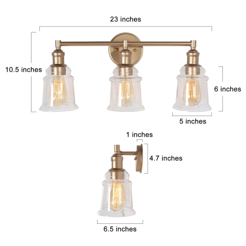 Modern Gold Bathroom Wall Sconce, 23 in. 3-Light Farmhouse Bell Vanity Light