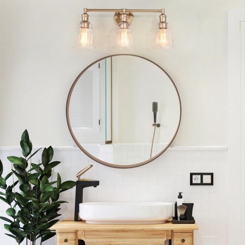 Modern Gold Bathroom Wall Sconce, 23 in. 3-Light Farmhouse Bell Vanity Light
