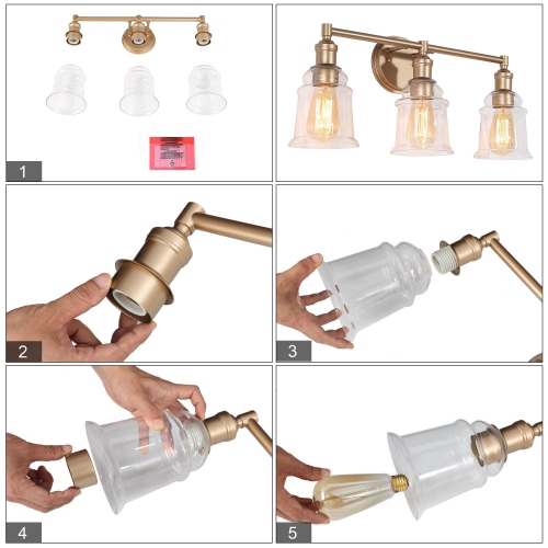 Modern Gold Bathroom Wall Sconce, 23 in. 3-Light Farmhouse Bell Vanity Light