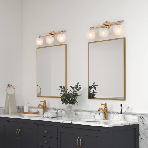 Modern Globe Bathroom Vanity Light, 3-Light Brass Gold Bedroom Frosted Wall Sconce Light