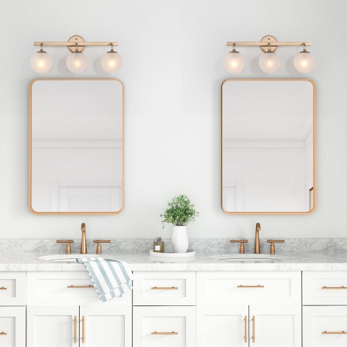 Modern Globe Bathroom Vanity Light, 3-Light Brass Gold Bedroom Frosted Wall Sconce Light