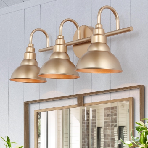 Modern Bell Bathroom Vanity Light 3-Light Brass Gold Round Wall Light with Metal Shades