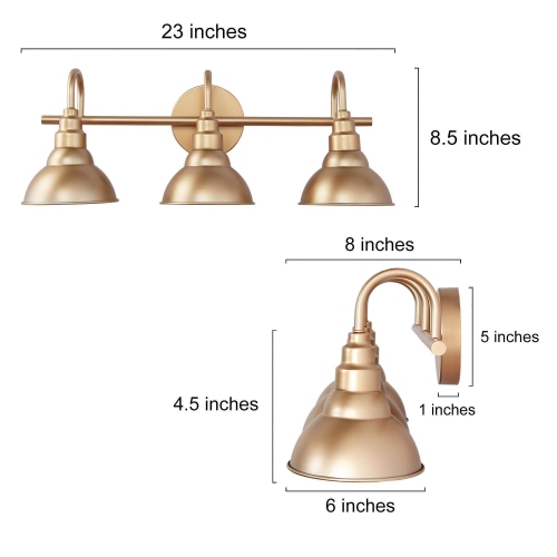 Modern Bell Bathroom Vanity Light 3-Light Brass Gold Round Wall Light with Metal Shades