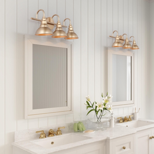 Modern Bell Bathroom Vanity Light 3-Light Brass Gold Round Wall Light with Metal Shades