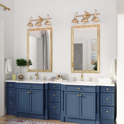 Modern Bell Bathroom Vanity Light 3-Light Brass Gold Round Wall Light with Metal Shades