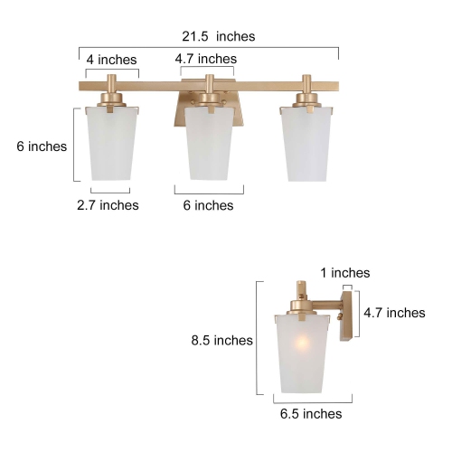 Modern Bathroom Vanity Light 3-Light Gold Bathroom Wall Light with Frosted Glass Shades