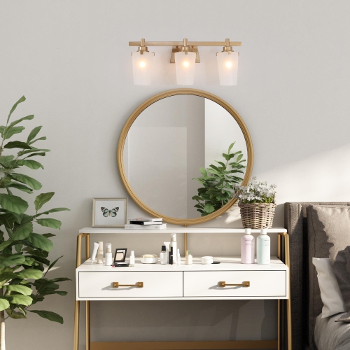 Modern Bathroom Vanity Light 3-Light Gold Bathroom Wall Light with Frosted Glass Shades