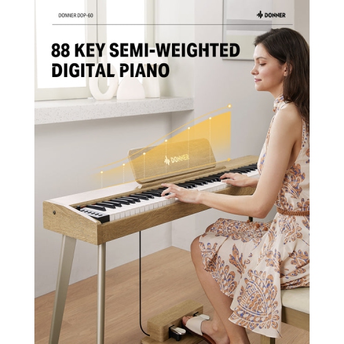 Donner DDP-60 88-Key Semi-Weighted Wooden Upright Digital Piano with 3-Pedal for Beginner