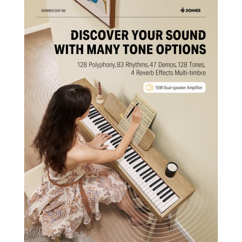 Donner DDP-60 88-Key Semi-Weighted Wooden Upright Digital Piano with 3-Pedal for Beginner