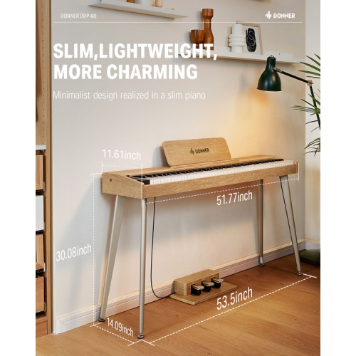 Donner DDP-60 88-Key Semi-Weighted Wooden Upright Digital Piano with 3-Pedal for Beginner