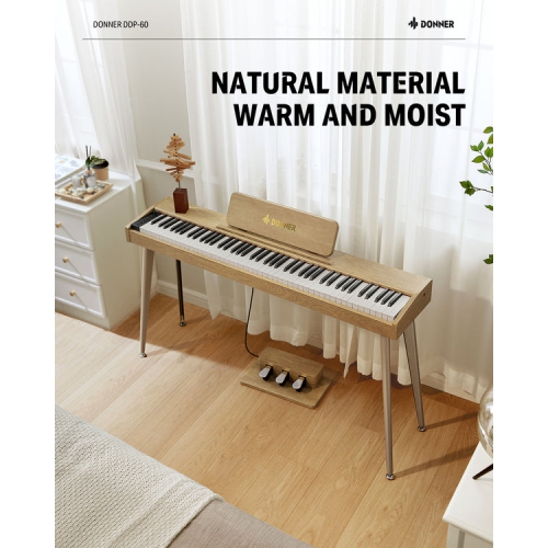 Donner DDP-60 88-Key Semi-Weighted Wooden Upright Digital Piano with 3-Pedal for Beginner