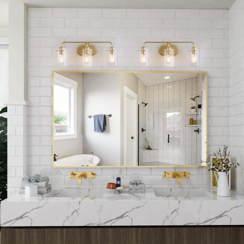 Applique murale pour salle de bain, laiton doré 22,5-en-3 avec DEL en verre bosselé moderne/applique de salle de bain contemporaine