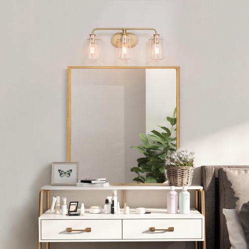 Applique murale pour salle de bain, laiton doré 22,5-en-3 avec DEL en verre bosselé moderne/applique de salle de bain contemporaine