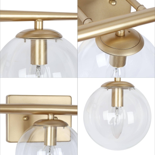 Modern Gold Bathroom Vanity Light, 3-Light Farmhouse Brass Wall Sconce with Clear Globe Glass Shades