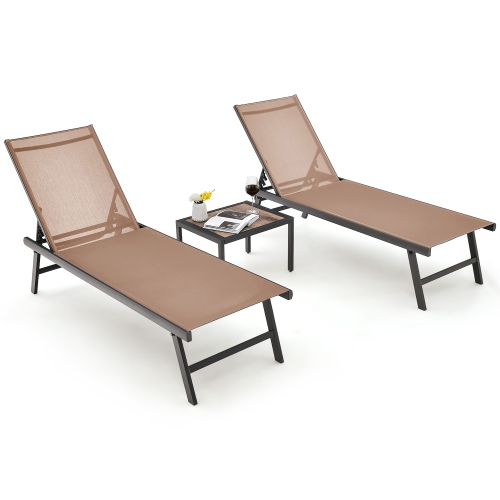 Gymax 3pcs Patio Chaise Lounge Set Aluminum Recliner Chair Table Outdoor Adjust