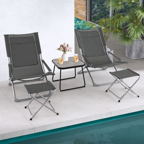 Gymax 5-Piece Patio Sling Chair Set Folding Lounge Chairs w/ Coffee Table Yard Poolside