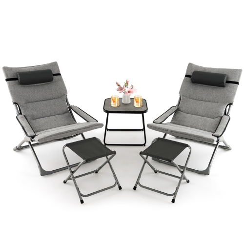 Gymax 5-Piece Patio Sling Chair Set Folding Lounge Chairs w/ Coffee Table Yard Poolside
