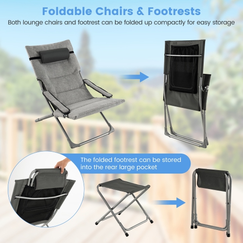 Gymax 5-Piece Patio Sling Chair Set Folding Lounge Chairs w/ Coffee Table Yard Poolside