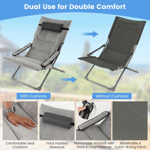 Gymax 5-Piece Patio Sling Chair Set Folding Lounge Chairs w/ Coffee Table Yard Poolside