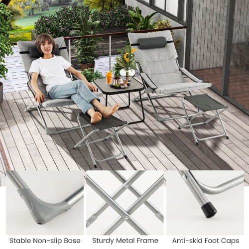 Gymax 5-Piece Patio Sling Chair Set Folding Lounge Chairs w/ Coffee Table Yard Poolside