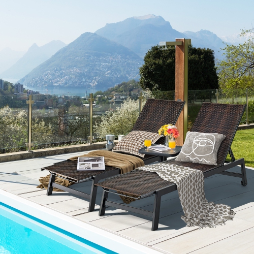 Image 1 of 9.. Gymax 2PCS Patio PE Rattan Chaise Lounge Outdoor Recliner w/ 5-Level Backrest Backyard Poolside