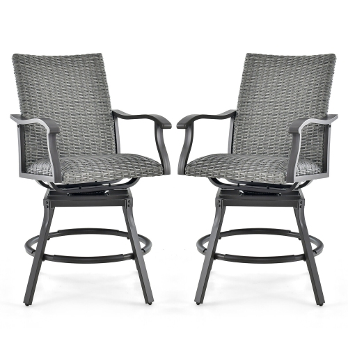Gymax 2PCS Patio Wicker Aluminum 360¡ã Swivel Bar Height Chairs W/4D Air Fiber Quick Dry