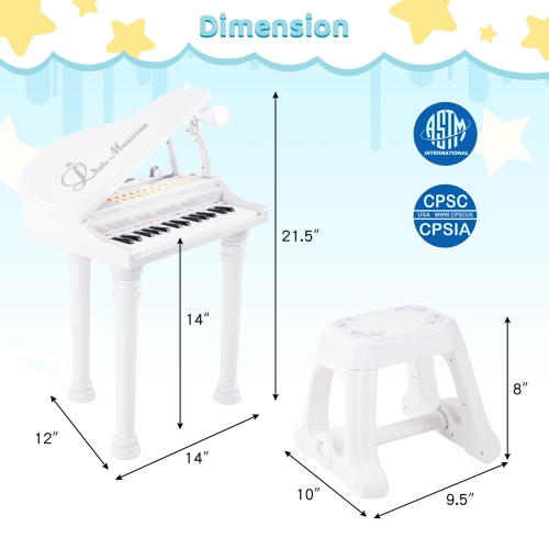 Costway 31 Keys Kids Piano Keyboard Toy Toddler Musical Instrument with Stool & Microphone