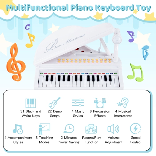 Costway 31 Keys Kids Piano Keyboard Toy Toddler Musical Instrument with Stool & Microphone