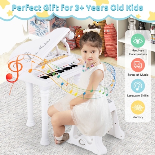 Costway 31 Keys Kids Piano Keyboard Toy Toddler Musical Instrument with Stool & Microphone