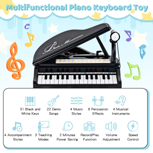 Costway 31 Keys Kids Piano Keyboard Toy Toddler Musical Instrument with Stool & Microphone