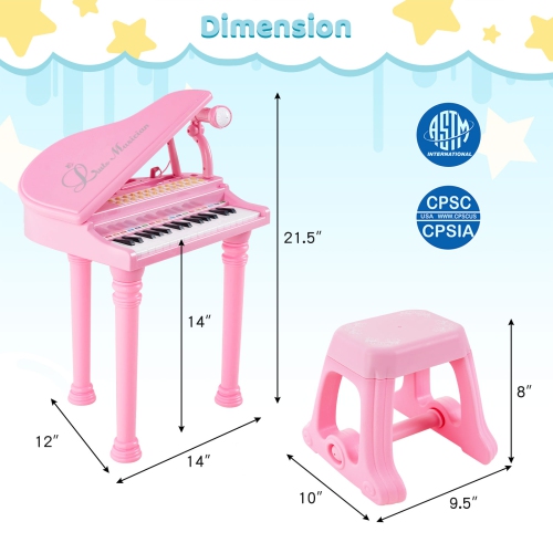 Costway 31 Keys Kids Piano Keyboard Toy Toddler Musical Instrument with Stool & Microphone