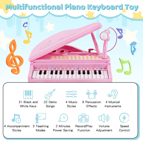 Costway 31 Keys Kids Piano Keyboard Toy Toddler Musical Instrument with Stool & Microphone