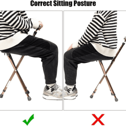 Adjustable Aluminum Bariatric Folding Walking 3-Legged Cane with Seat Lightweight Portable Stick with Chair, Tripod Base