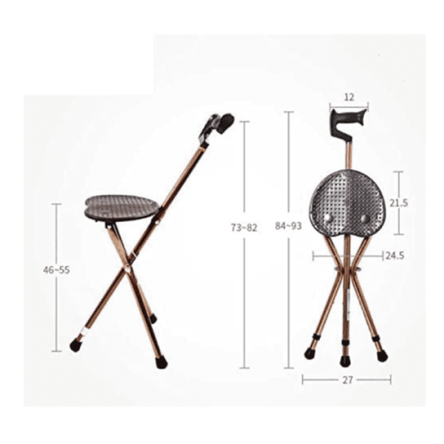 Adjustable Aluminum Bariatric Folding Walking 3-Legged Cane with Seat Lightweight Portable Stick with Chair, Tripod Base