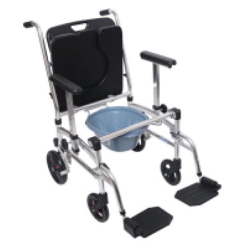 Commode Shower Chair, Transport chair 4 in 1 with 4 Brakes, Removable Pedal, Adjustable armrest, PU Commode Seat and Pail 280lb