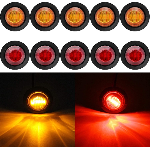 10PCS 3/4" Round LED Side Marker Lights,12V Waterproof 3SMD LED Clearance Light, Front Rear Indicator, Grommet Mount Signal light for Truck RV Pickup