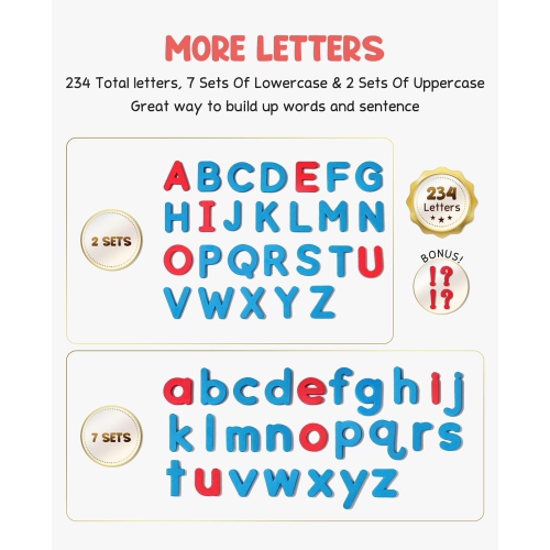 Classroom Magnetic Letters Kit 234 Pcs with Double-Side Magnet Board - Foam Alphabet Letters for Kids Spelling and Learning