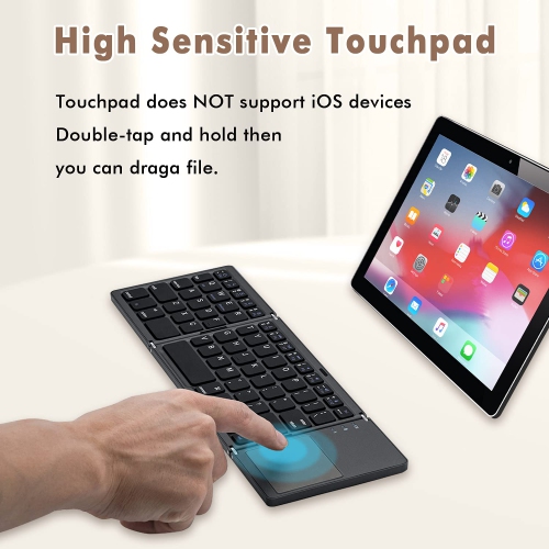 Universal Foldable Wireless Keyboard with Touchpad Tri- Folding Portable for Android, Windows System Laptop Tablet Smartphone Device - Gray