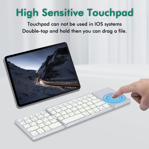 Universal Foldable Wireless Keyboard with Touchpad Tri- Folding Portable for Android, Windows System Laptop Tablet Smartphone Device - Silver White