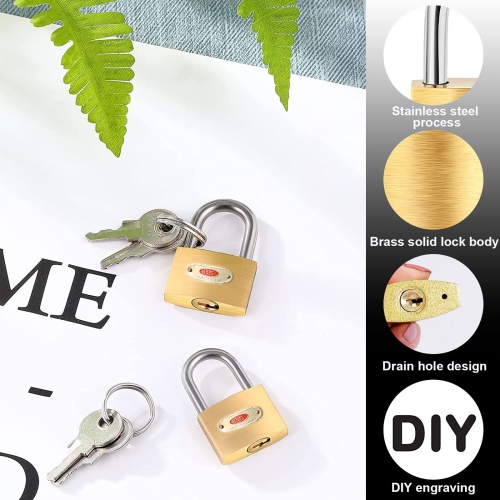 Solid Brass Padlock, 1 Pcs Padlock with Keys, 38mm Locker Padlock with 3 Keys for School, Gym Locker, Garage, Luggage, Shed, Yard