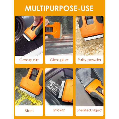 Razor Blade Scraper with 15 Spare Replacements - Glass Stove Top, Oven, Cooktop Scraper for Easy & Safe Cleaning, Decal & Sticker Removal,