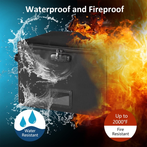 Fireproof Document Box, Fireproof File Box with Lock, Collapsible File Storage Box with Zippers and Inserts Bag, Portable Home Office Safe Box for