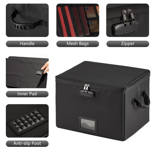 Fireproof Document Box, Fireproof File Box with Lock, Collapsible File Storage Box with Zippers and Inserts Bag, Portable Home Office Safe Box for