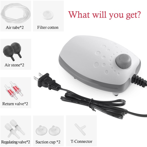 80GPH Aquarium Air Pump, 3W Silent Adjustable Aquarium Bubbler, Powerful Oxygen Pump for Fish and Turtle Tank up to 120 Gallon