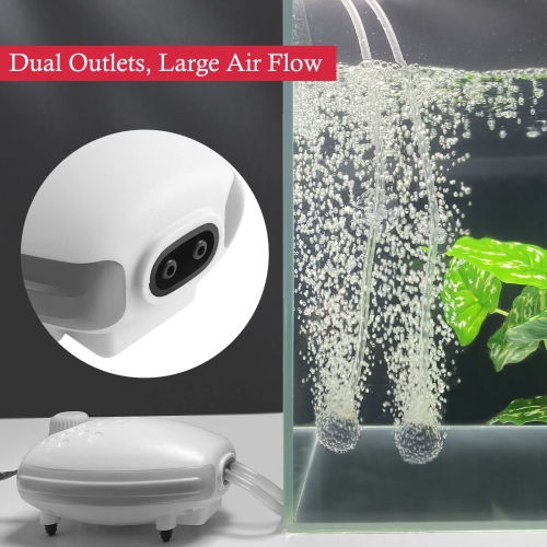 80GPH Aquarium Air Pump, 3W Silent Adjustable Aquarium Bubbler, Powerful Oxygen Pump for Fish and Turtle Tank up to 120 Gallon