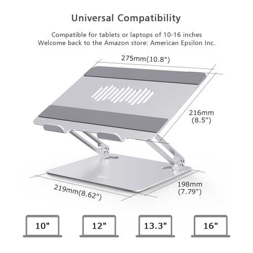 Laptop Stand for Desk, Ergonomic Aluminum Alloy Laptop Holder Adjustable Height Computer Stand Notebook Riser Compatible with MacBook Pro Air, Dell,