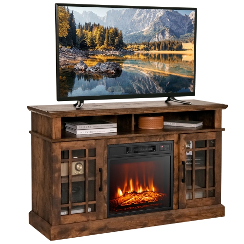 Gymax 48'' TV Stand Console Cabinet w/ Fireplace Entertainment Center For Living Room